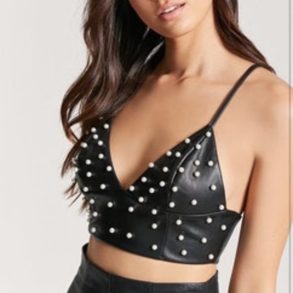 Forever 21 Embellished Faux Leather Crop Top